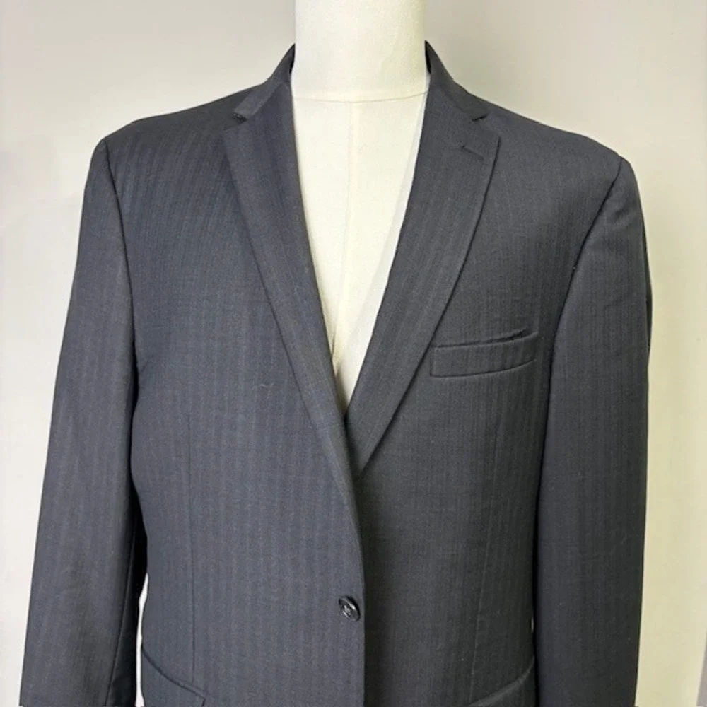 Joseph A Bank Mens Charcoal Pinstripe Slim Fit Wool‎ Blazer Suit Jacket 44RG